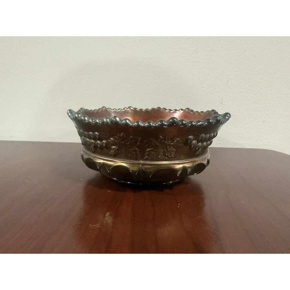 Northwood Grape & Cable Amethyst Carnival Glass Round Saucer Bowl Iridescent